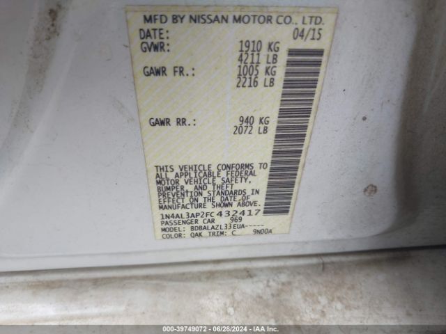 1N4AL3AP2FC432417 Nissan ALTIMA 2.5