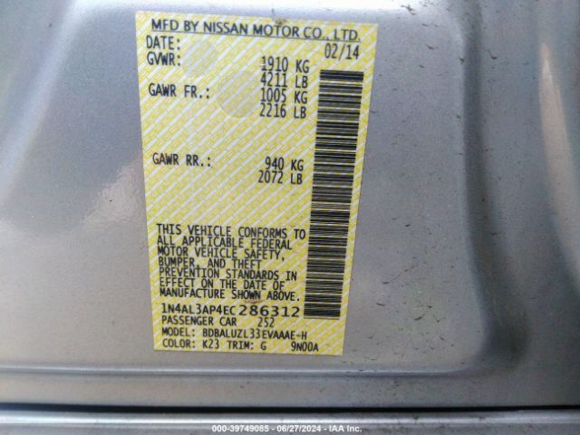 1N4AL3AP4EC286312 Nissan Altima 2.5 Sv