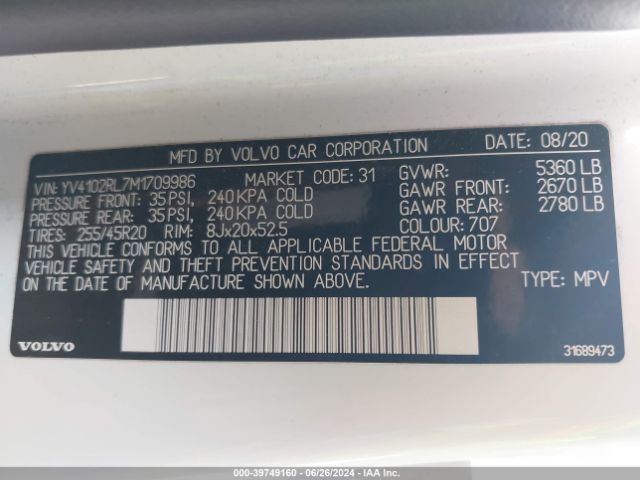 YV4102RL7M1709986 Volvo Xc60 T5 Inscription