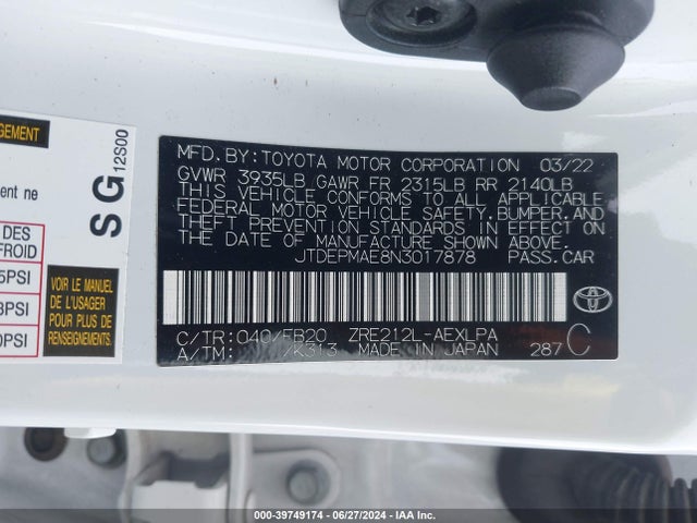 Toyota COROLLA LE 2022 JTDEPMAE8N3017878 Image 9