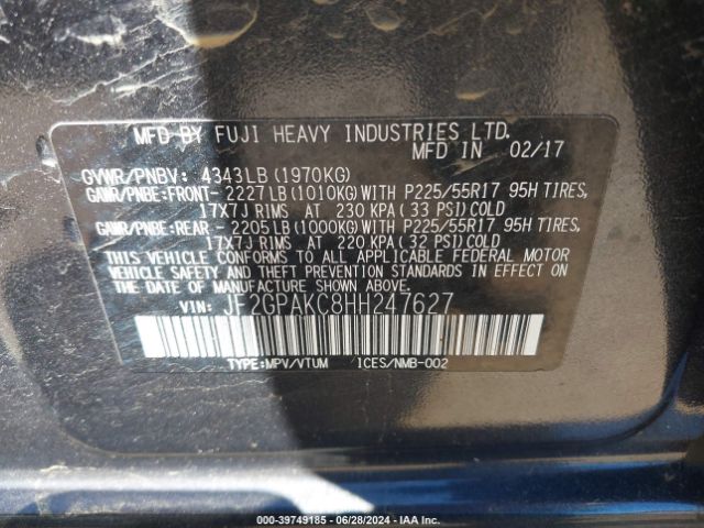JF2GPAKC8HH247627 Subaru Crosstrek 2.0i Limited