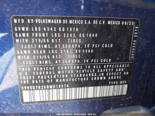 3VV5X7B25RM016974 Volkswagen Taos 1.5t S