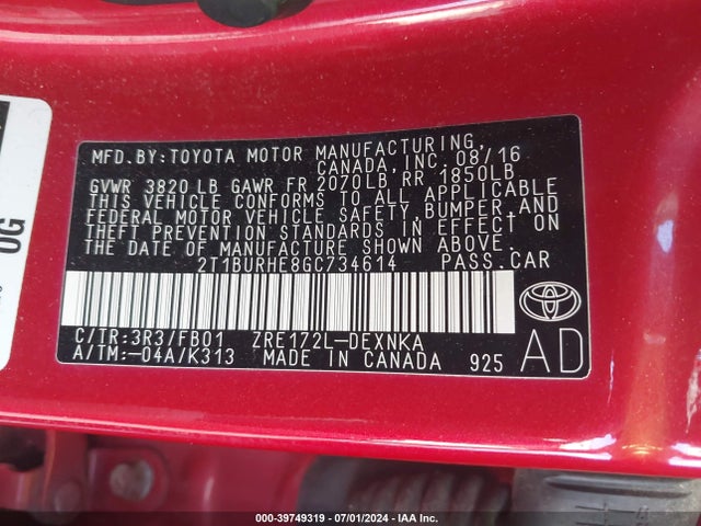 Toyota COROLLA LE 2016 2T1BURHE8GC734614 Image 9