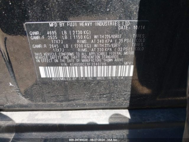 4S4BSBCC8F3240789 Subaru Outback 2.5i Premium