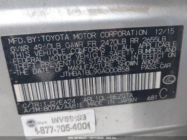 JTHBA1BL9GA000858 Lexus GS 200T