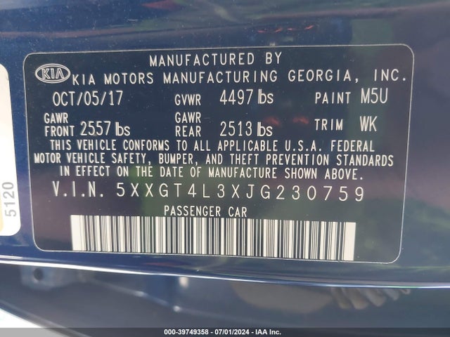 KIA Optima Lx 2018 5XXGT4L3XJG230759 Image 9