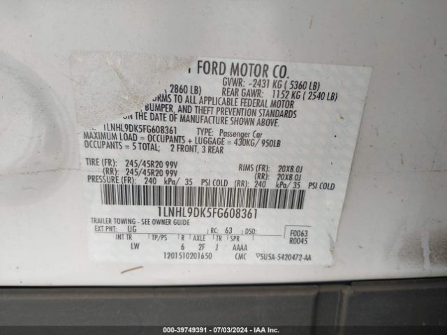 1LNHL9DK5FG608361 Lincoln MKS