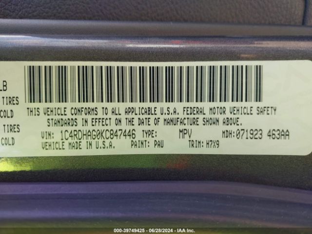 1C4RDHAG0KC847446 Dodge Durango Sxt Plus Rwd