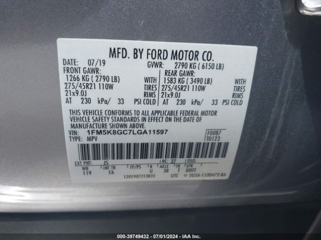 1FM5K8GC7LGA11597 Ford Explorer St