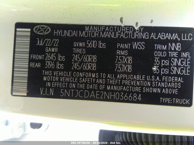 Hyundai Santa Cruz Sel 2022 5NTJCDAE2NH036684 Image 9