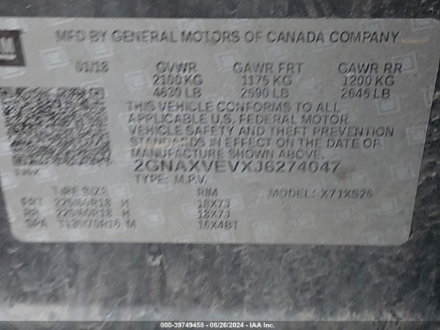 2GNAXVEVXJ6274047 Chevrolet Equinox Premier