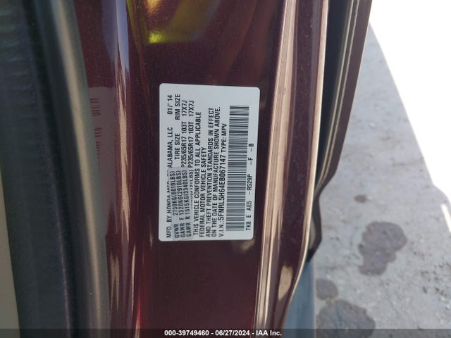 Honda Odyssey Ex-l 2014 5FNRL5H64EB067147 Image 9