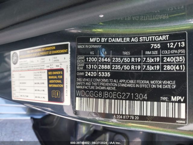 WDCGG8JB0EG271304 Mercedes-Benz Glk 350 4matic