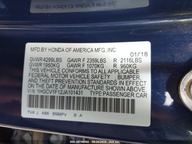 1HGCV1F12JA101431 Honda ACCORD LX