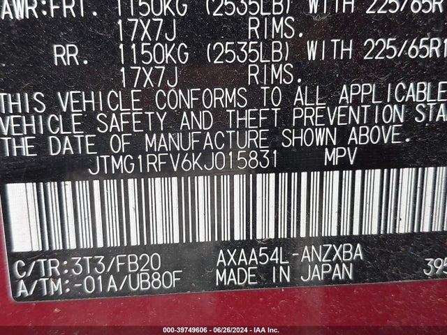 Toyota RAV4 LE 2019 JTMG1RFV6KJ015831 Image 9