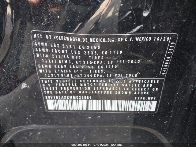 3VV1B7AXXMM026886 Volkswagen Tiguan 2.0t S