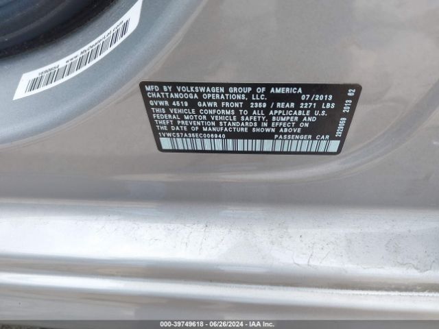 1VWCS7A35EC006940 Volkswagen Passat 1.8t Sel Premium
