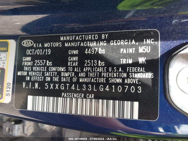 KIA Optima Lx 2020 5XXGT4L33LG410703 Image 9