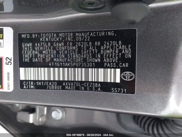 Toyota CAMRY SE 2023 4T1G11AK5PU735301 Image 9