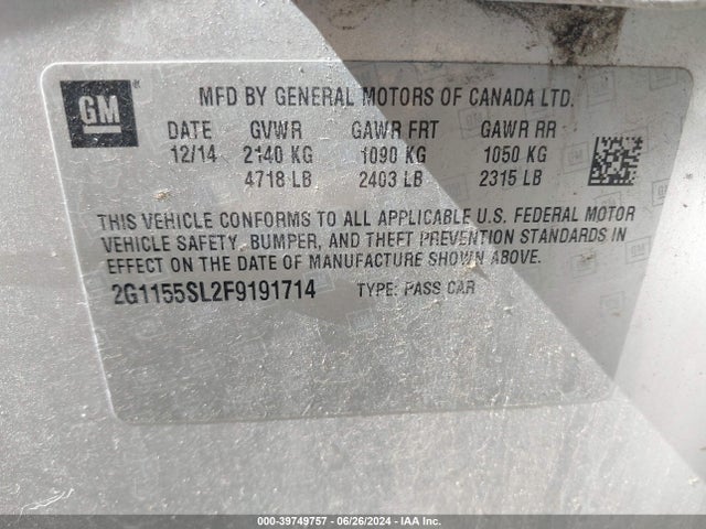 Chevrolet Impala 1lz 2015 2G1155SL2F9191714 Image 9