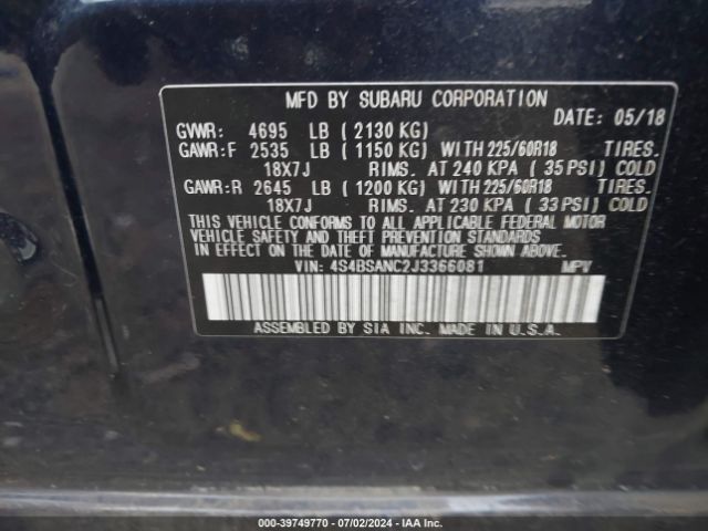 4S4BSANC2J3366081 Subaru Outback 2.5i Limited