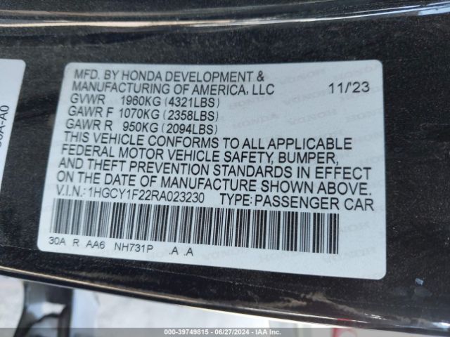 1HGCY1F22RA023230 Honda ACCORD LX