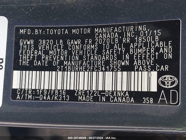 Toyota Corolla Le Plus 2015 2T1BURHE2FC341755 Image 9