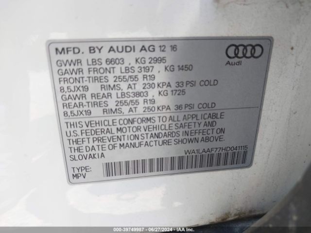 WA1LAAF77HD041115 Audi Q7 3.0t Premium