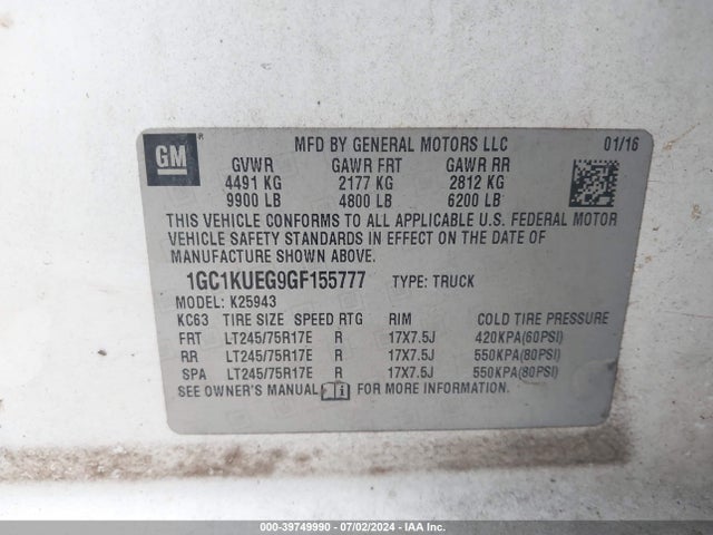 Chevrolet Silverado 2500hd Wt 2016 1GC1KUEG9GF155777 Image 9