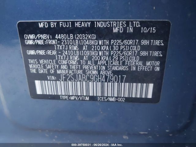 JF2SJABC9GH479017 Subaru Forester 2.5i