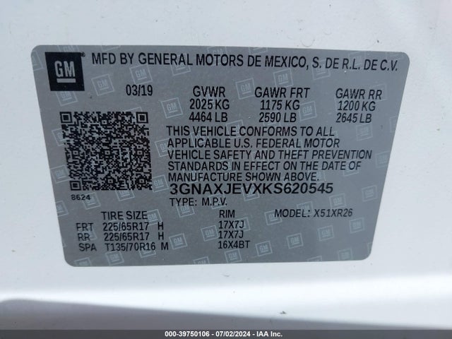 Chevrolet EQUINOX LT 2019 3GNAXJEVXKS620545 Image 9