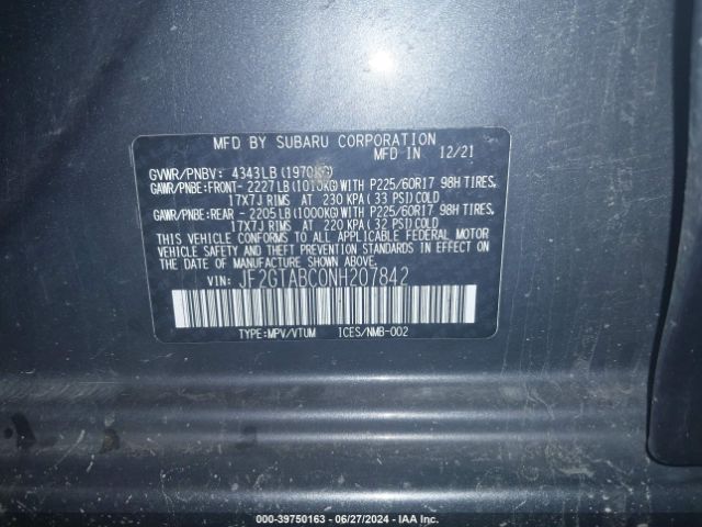 JF2GTABC0NH207842 Subaru Crosstrek