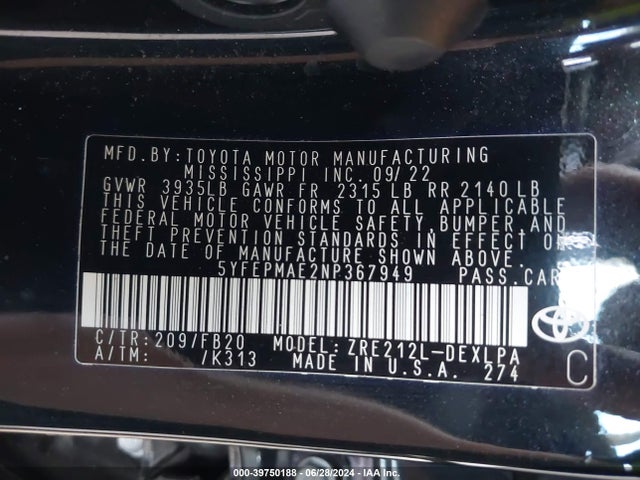 Toyota COROLLA LE 2022 5YFEPMAE2NP367949 Image 9
