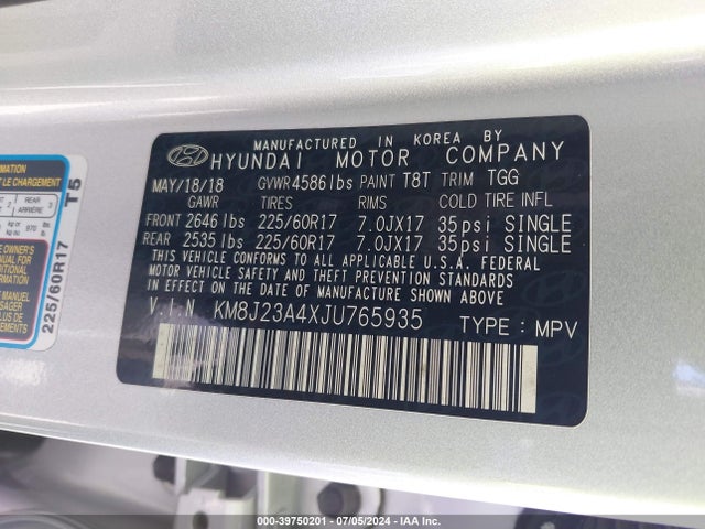 Hyundai TUCSON SE 2018 KM8J23A4XJU765935 Image 9
