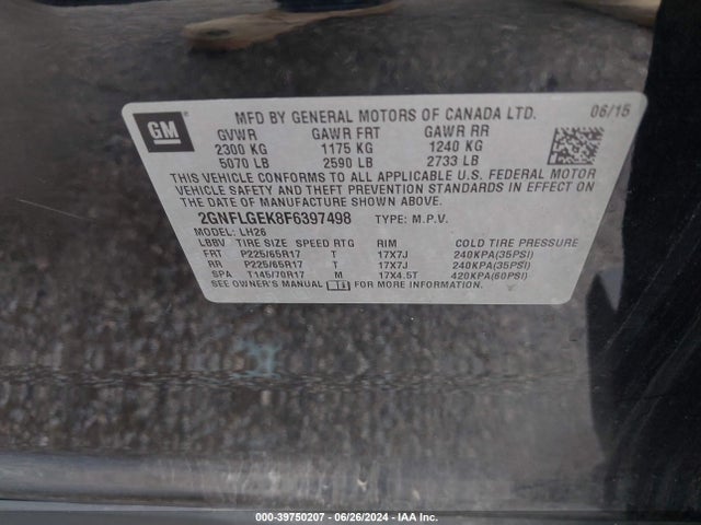 Chevrolet Equinox 2lt 2015 2GNFLGEK8F6397498 Image 9