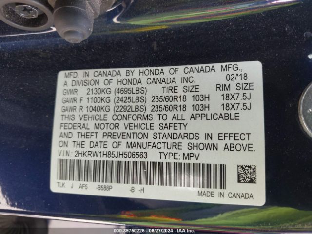 2HKRW1H85JH506563 Honda Cr-v Ex-l/ex-l Navi