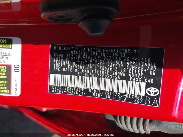 Toyota Corolla Le Plus 2014 5YFBURHE7EP033155 Image 9