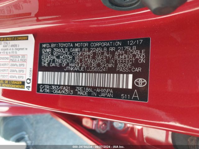 JTNKARJE1JJ565241 Toyota COROLLA IM