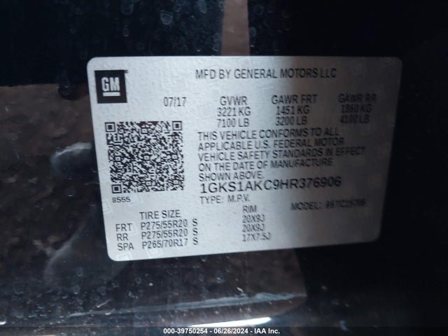 1GKS1AKC9HR376906 GMC YUKON SLE