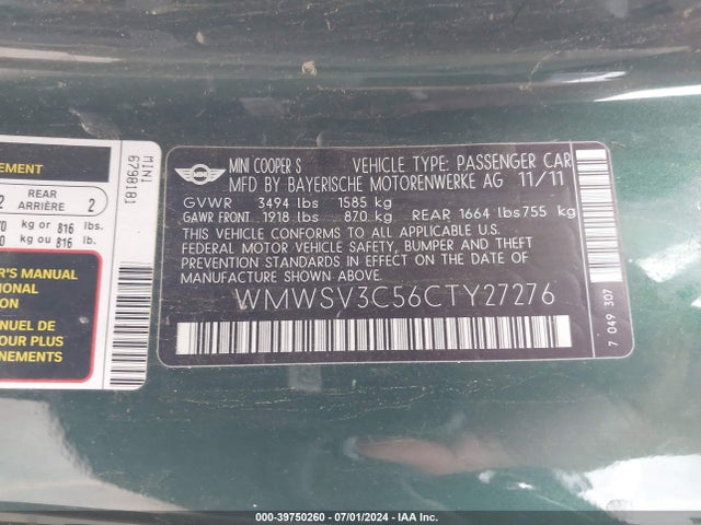 2012 MINI COOPER S WMWSV3C56CTY27276 Photo 8