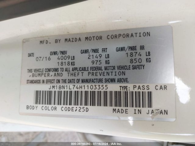JM1BN1L74H1103355 Mazda Mazda3 Touring
