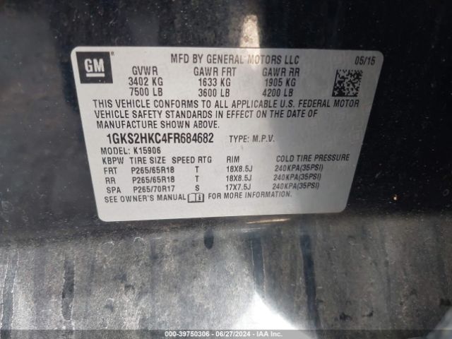 1GKS2HKC4FR684682 GMC Yukon Xl 1500 Slt