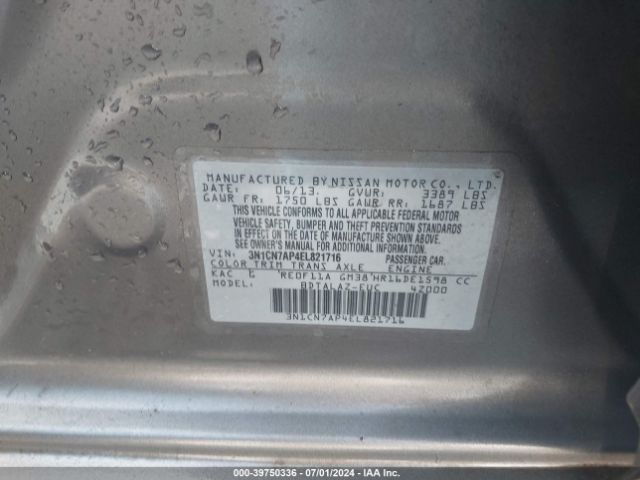 3N1CN7AP4EL821716 Nissan Versa 1.6 S+