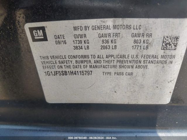 1G1JF5SB1H4115797 Chevrolet Sonic Premier Auto