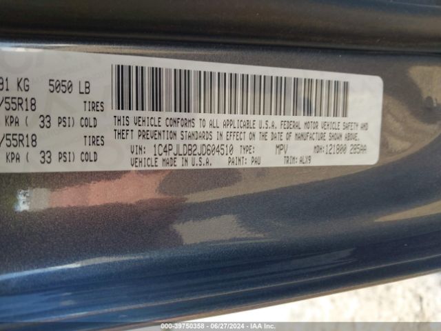 1C4PJLDB2JD604510 Jeep Cherokee Limited Fwd