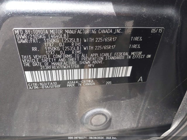 Toyota Rav4 Xle 2015 2T3RFREV7FW341768 Image 9