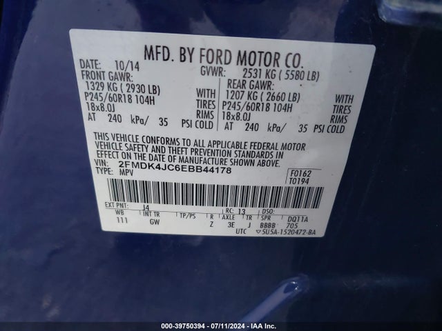 Ford EDGE SEL 2014 2FMDK4JC6EBB44178 Image 9
