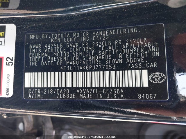 Toyota CAMRY SE 2023 4T1G11AK6PU777959 Image 9