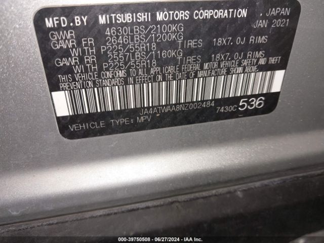 JA4ATWAA8NZ002484 Mitsubishi Eclipse Cross Se S-awc/se Special Edition S-awc/sel S-awc/sel Special Edition S-awc