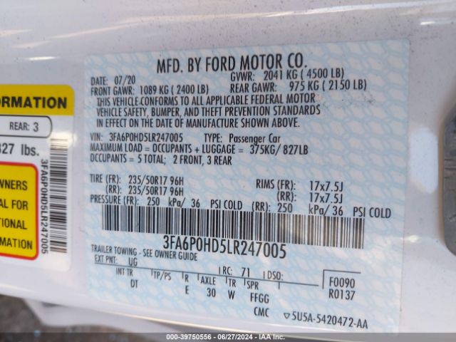 3FA6P0HD5LR247005 Ford FUSION SE